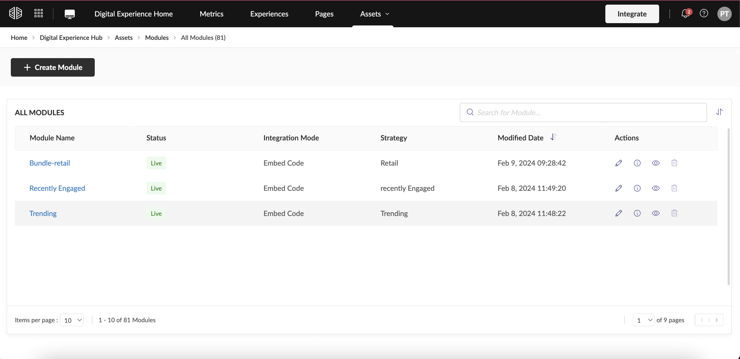 Module Listing Page