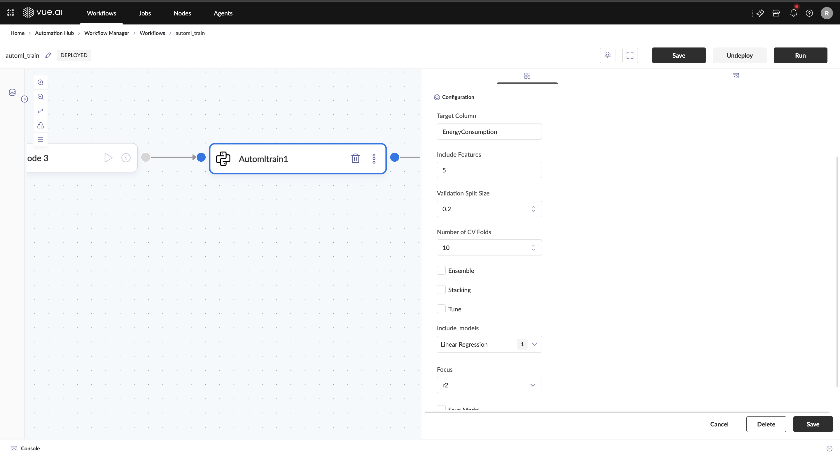 Adding AutoML Model Trainer Node Configuration