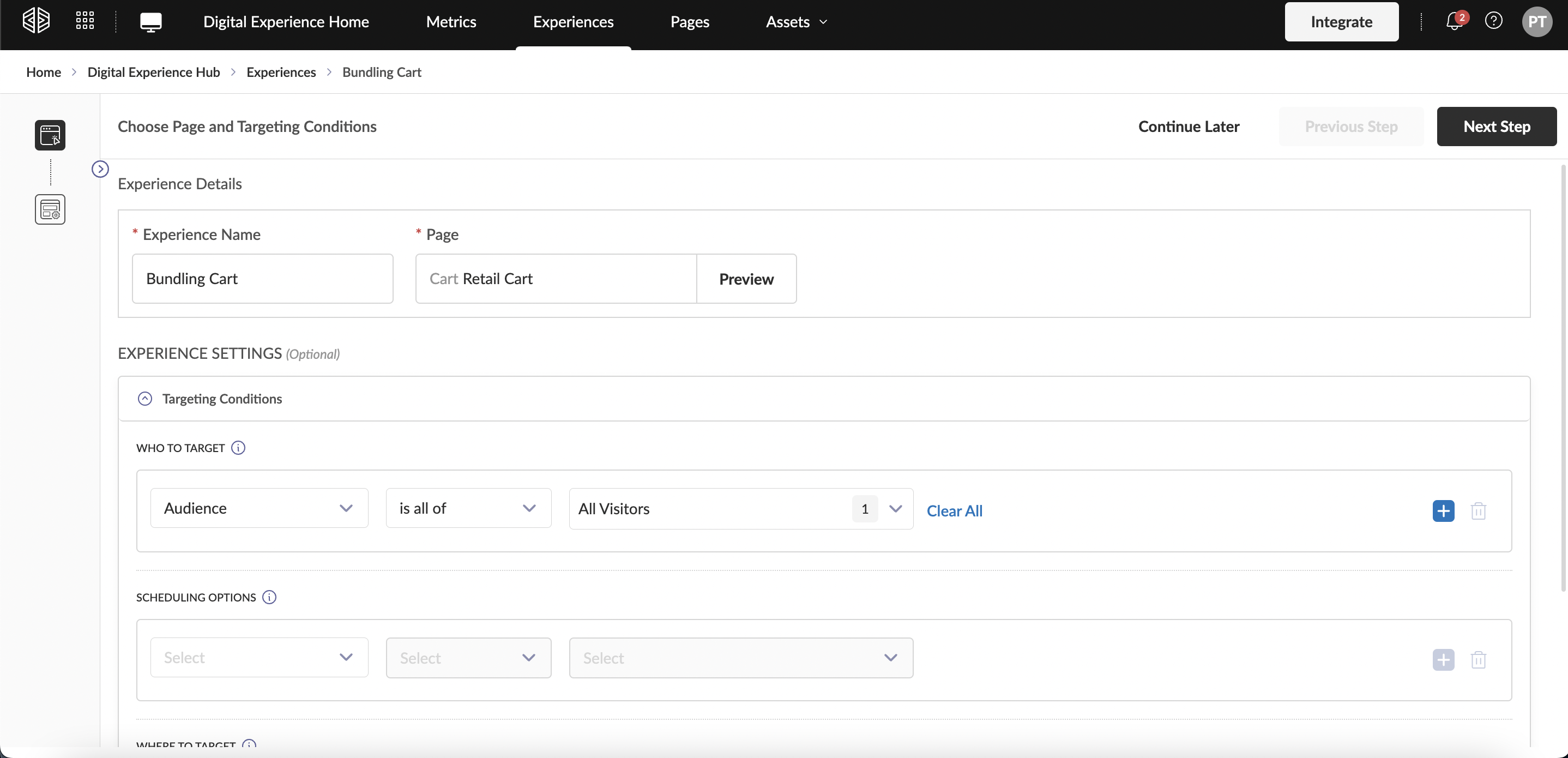 Experience Creation Page