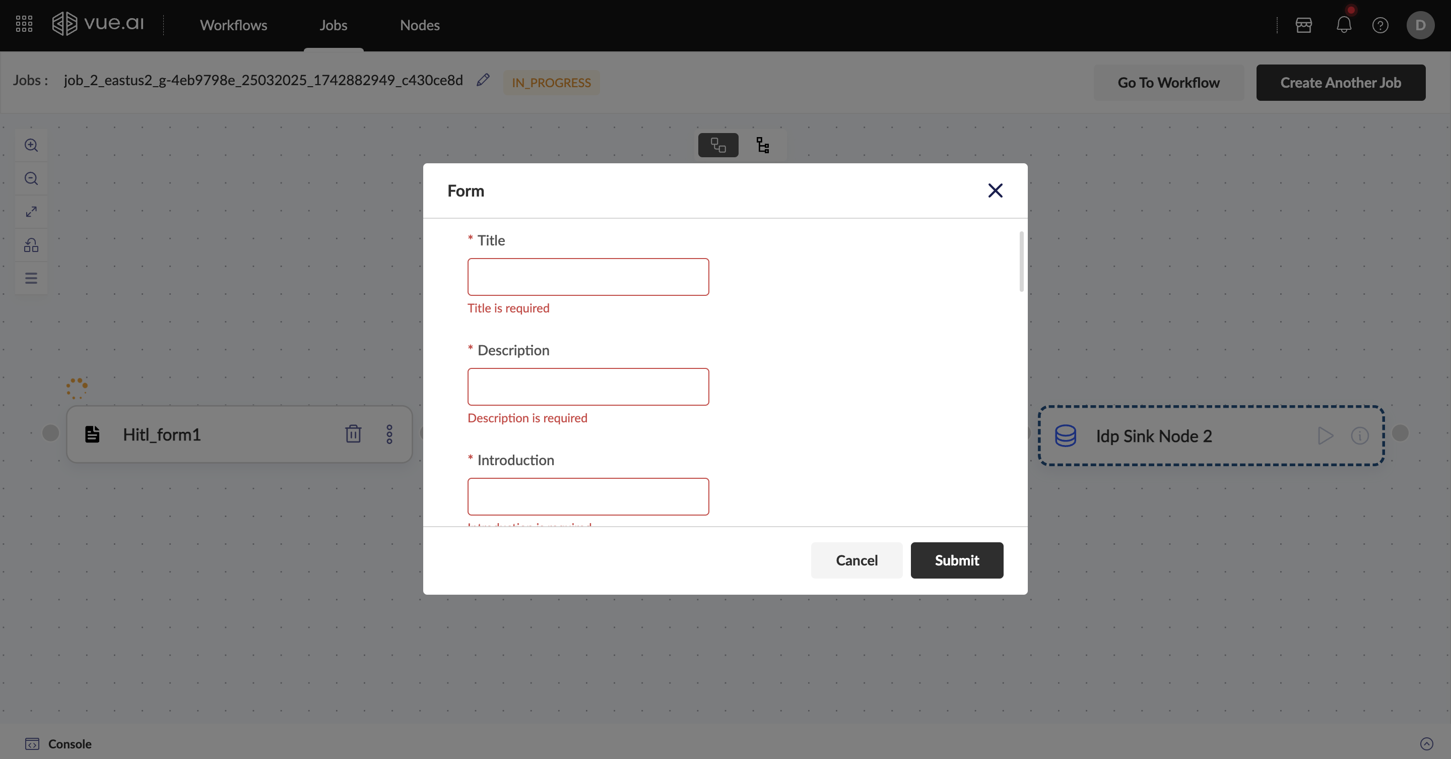 Giving inputs to HITL Form in a Job run