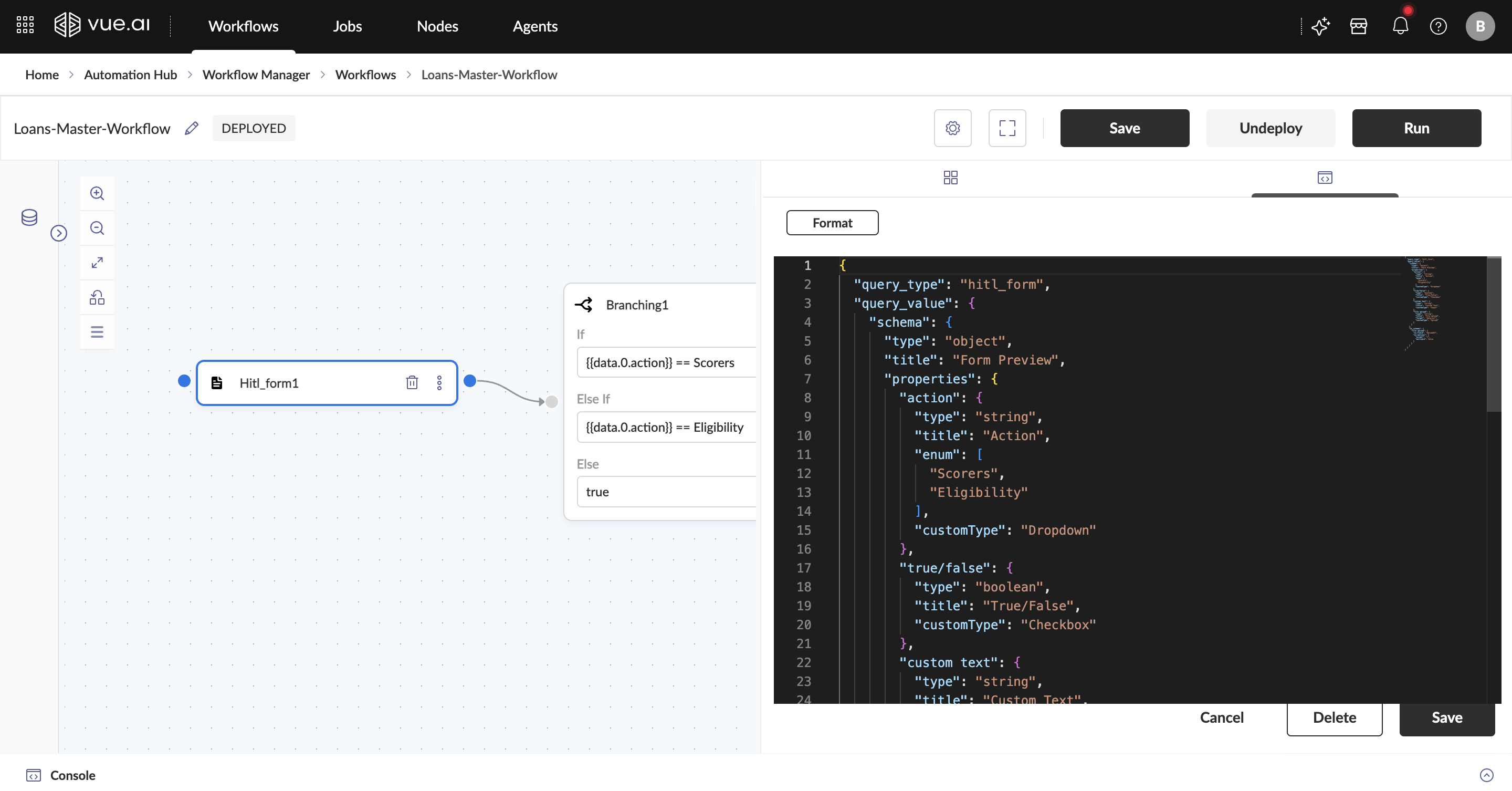 JSON Schema view of the HITL Form