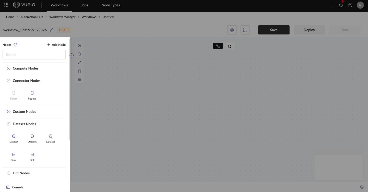 Left Pane of the Workflow Canvas