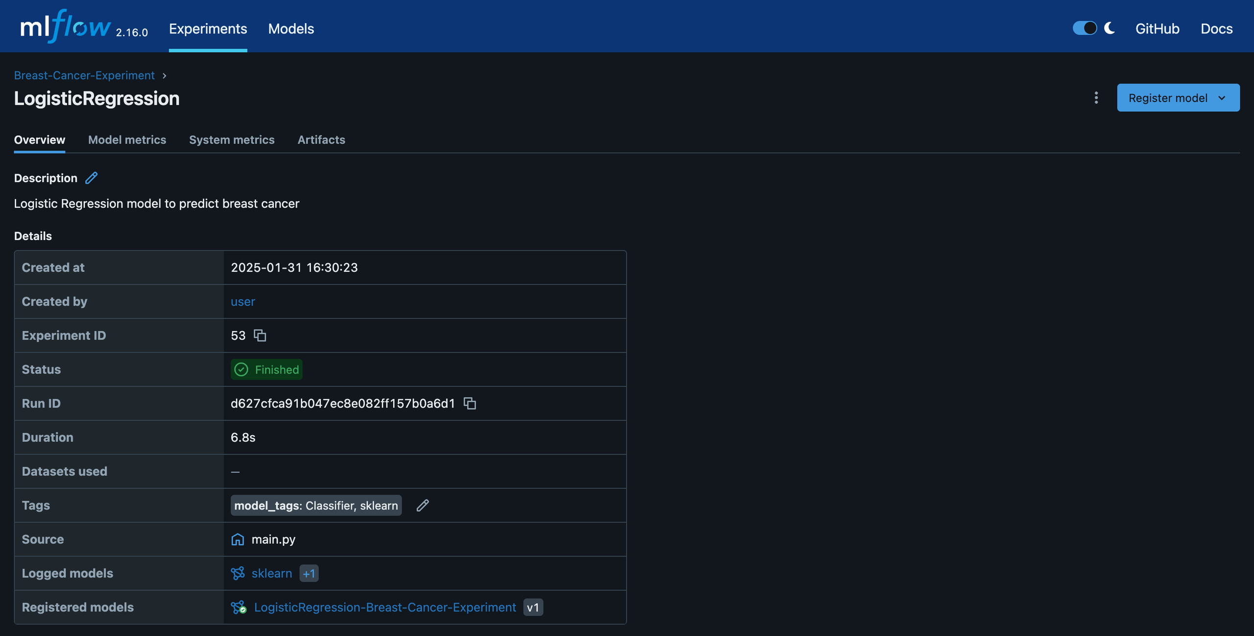 MLflow UI