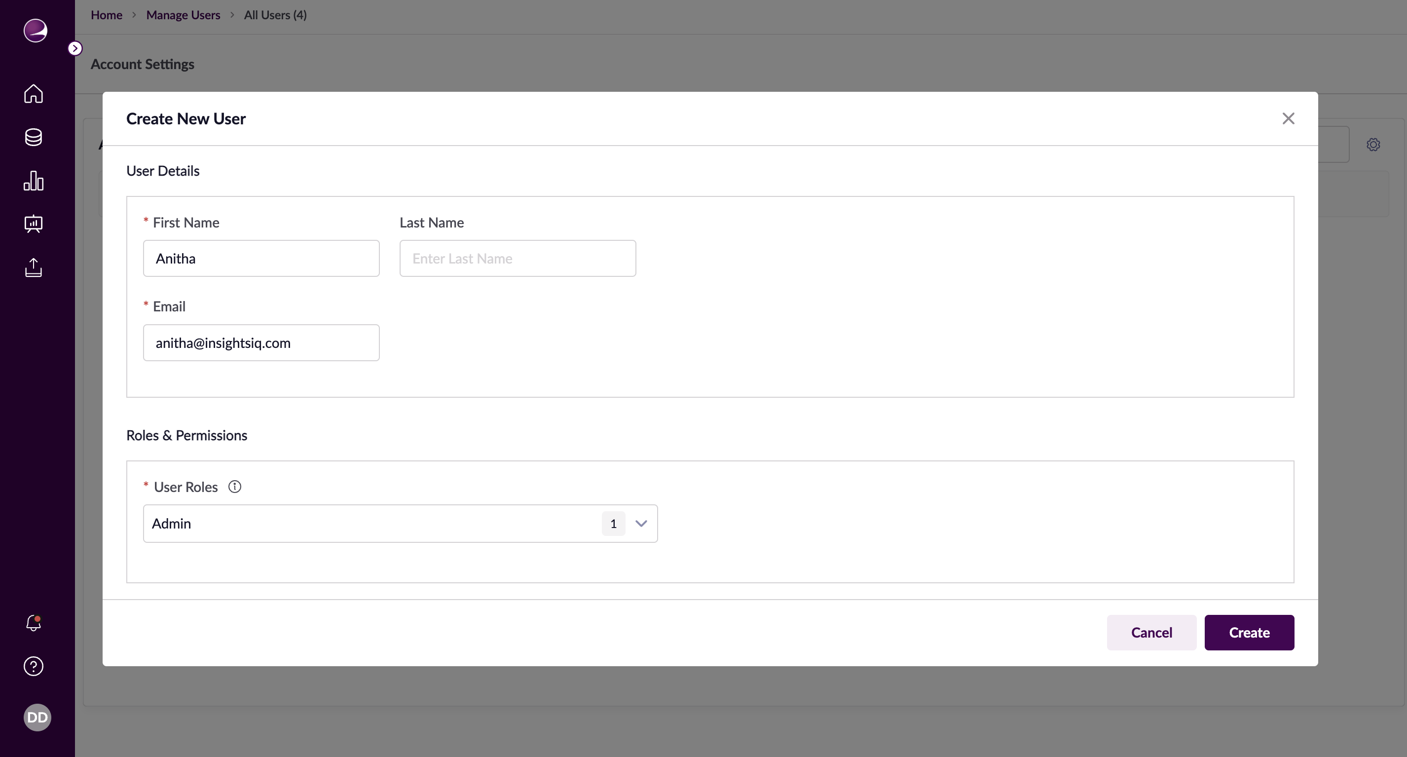 User Creation Interface